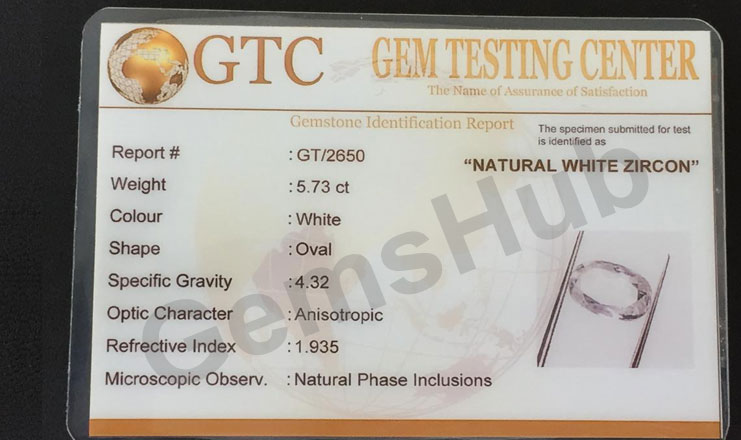 5.73 ct Natural White Zircon